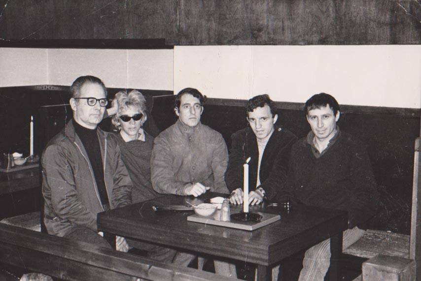 Sid & Pat Parker, Jean-Pierre Schweitzer, Bill and Dave Miller. Photo is of the founding meeting of "Les Amis de Jules Bonnot" at the The Process Coffee House Mayfair.